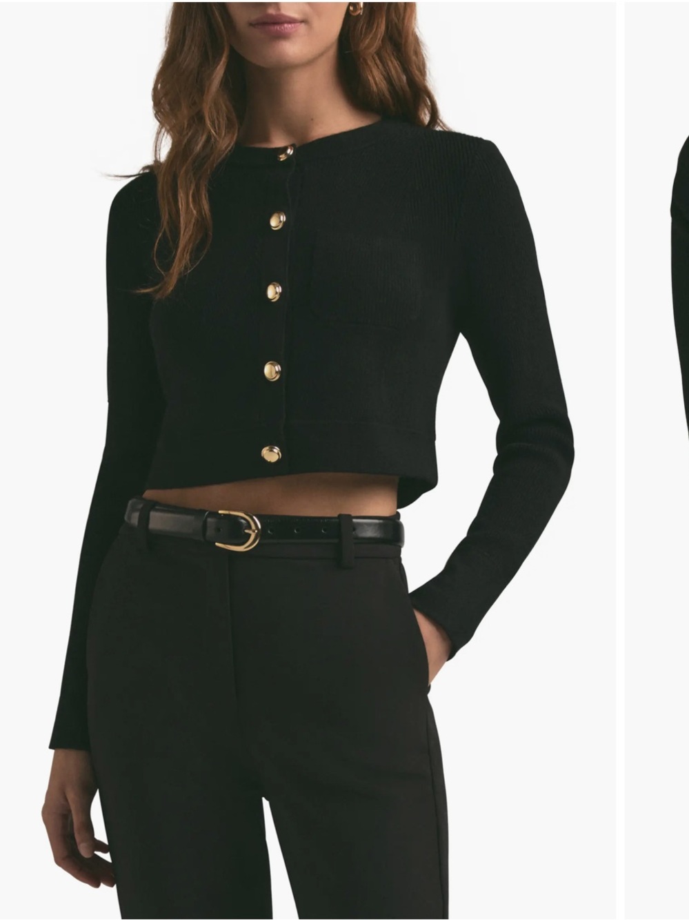 Favorite Daughter Black Cropped Knit Cardigan with Gold Buttons